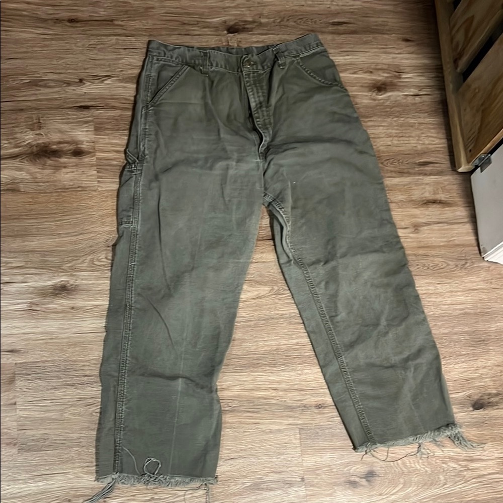 Olive Green Frayed Hem Pants